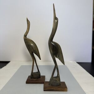 Pair Vintage Hand Carved Buffalo Horn Crane / Heron /‎ Egret Figurines